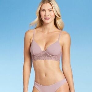 NWT Longline Crochet Detail Bikini Top - Shade & Shore Mauve